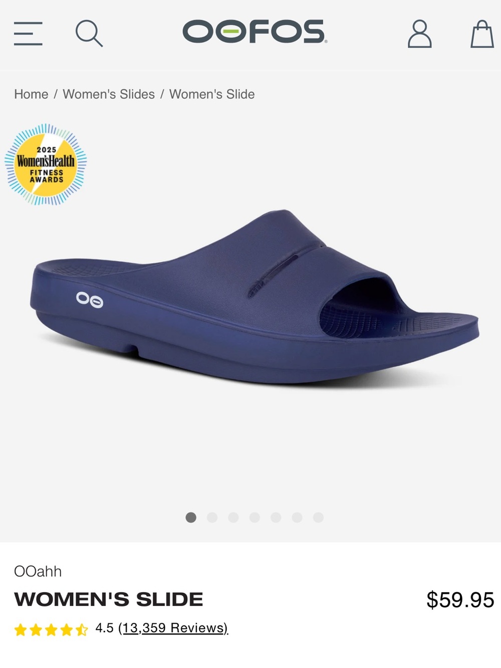 NEW Oofos Ooahh Recovery Slide Sandal Slipper Navy Blue Sz US 8 Women/ 6 Men